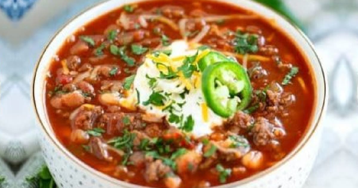 beef and bean chili in a bowl ready to serve