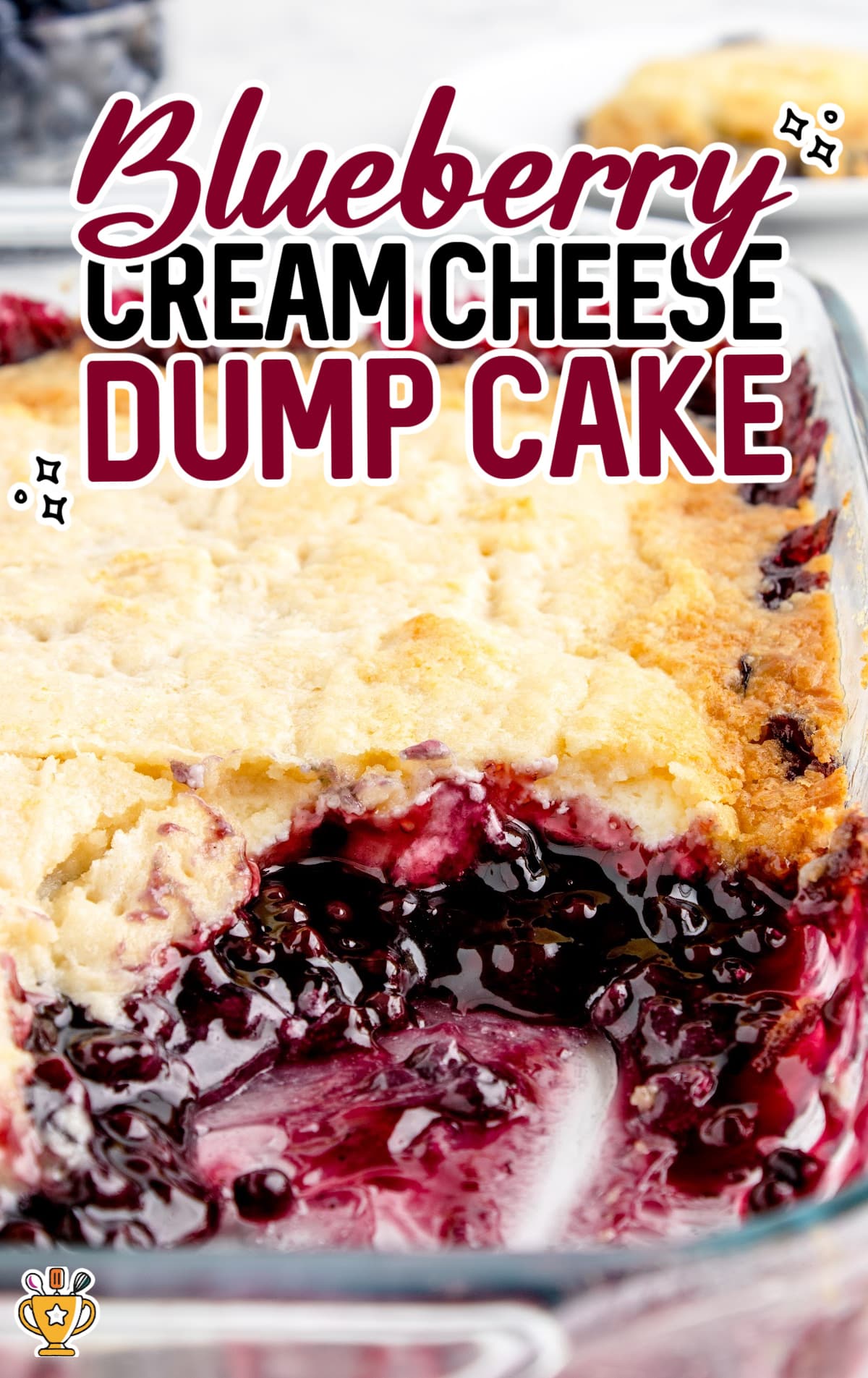 blueberry cream cheese dump cake in a 9x13 baking dish