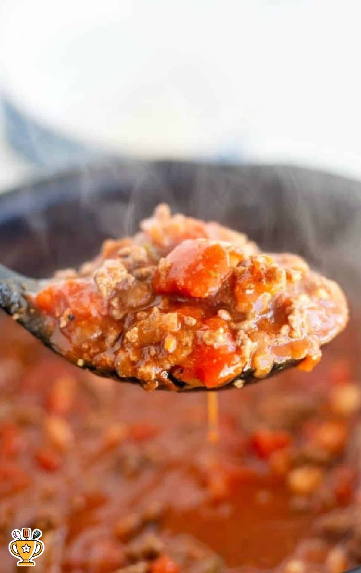 spoonful of chili that is steaming hot
