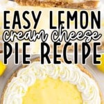 easy to make lemon cream cheese pie with a slice taken out to be served
