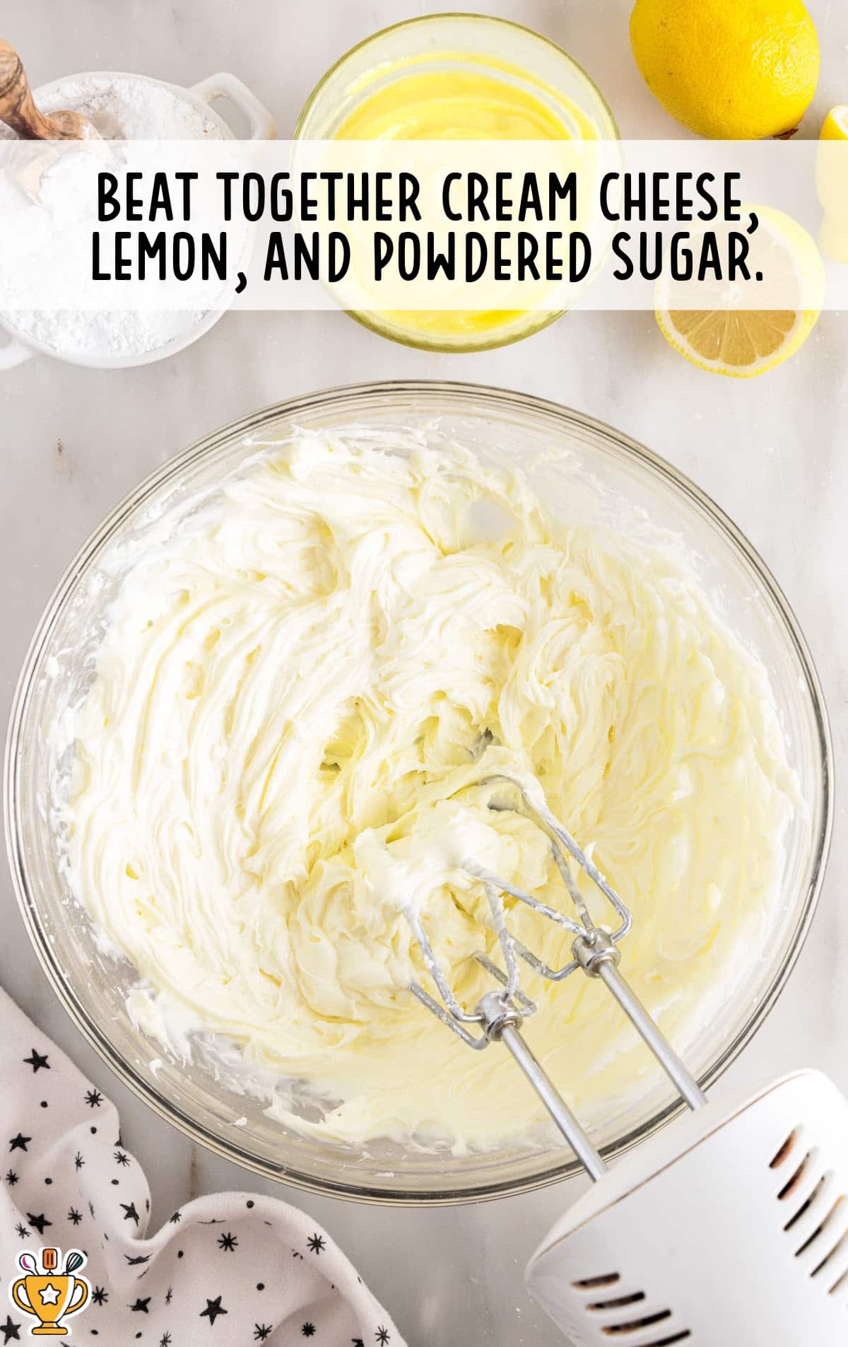 lemon cream cheese mixture softened and mixed with a hand mixer