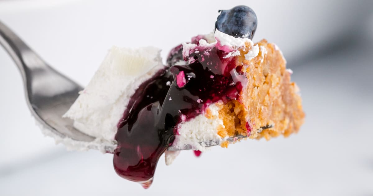 piece of blueberry delight on a fork