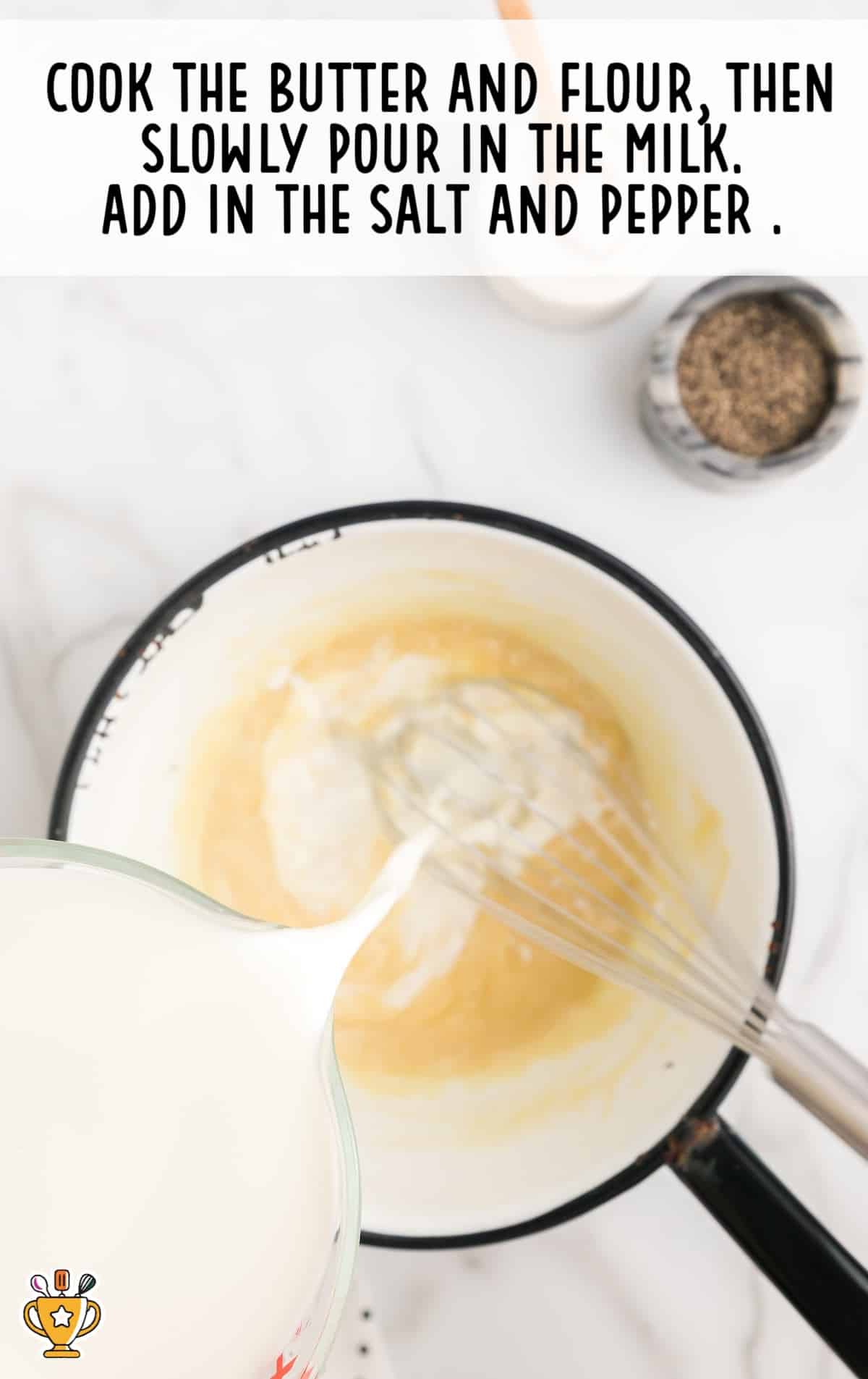 The gravy mixture is in a pot.