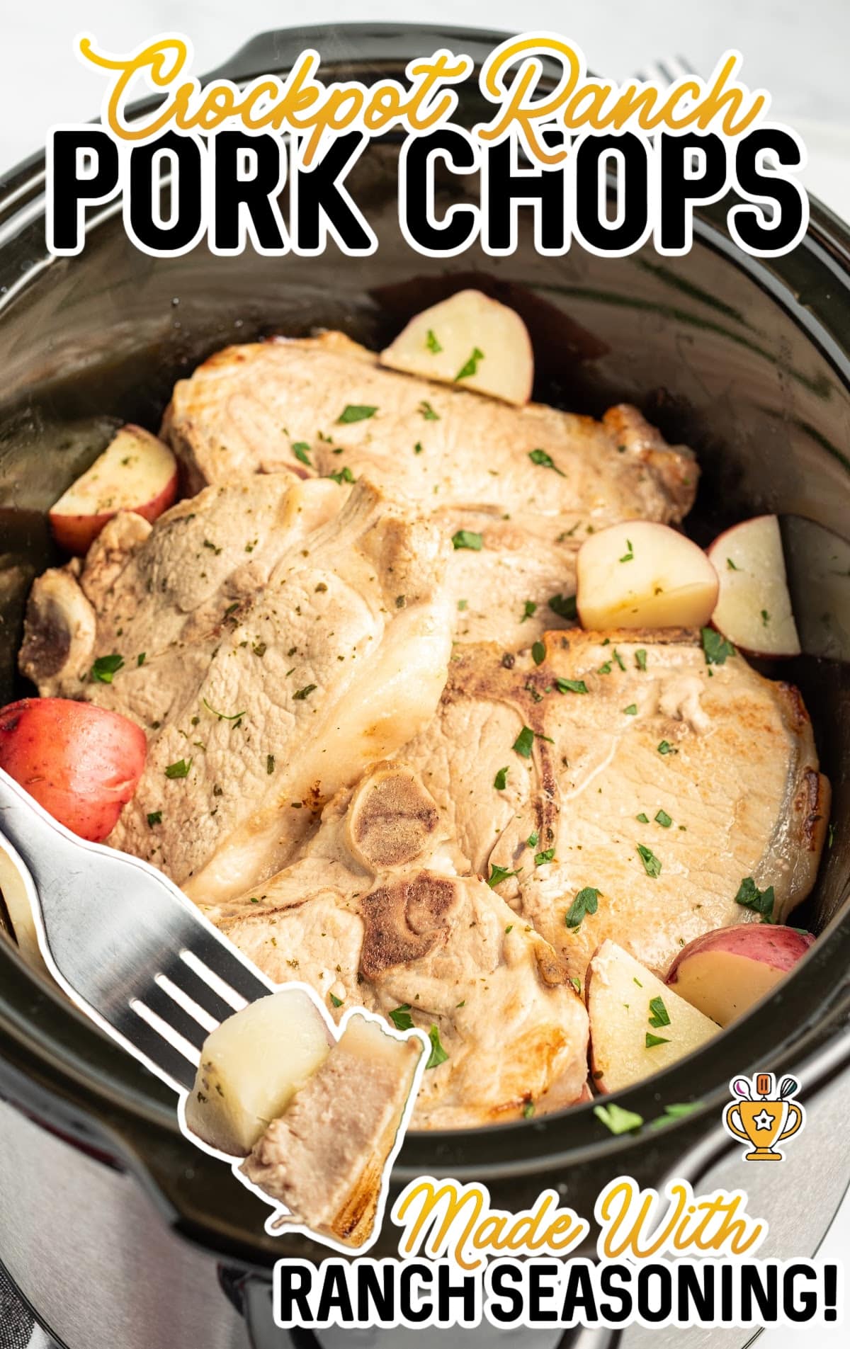 crockpot full of pork chops and diced red potatoes