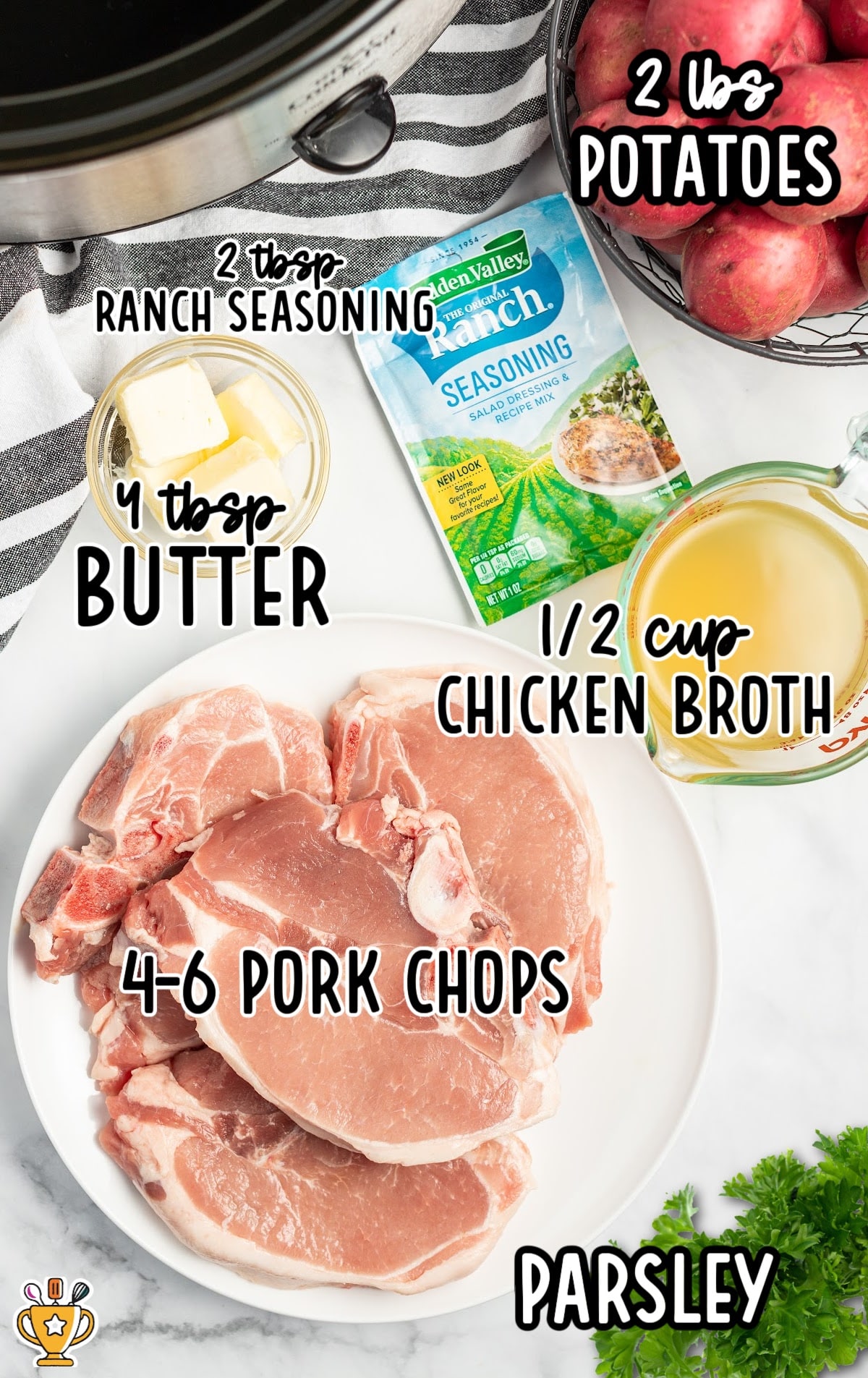 Crockpot Ranch Pork Chops raw ingredients that are labeled