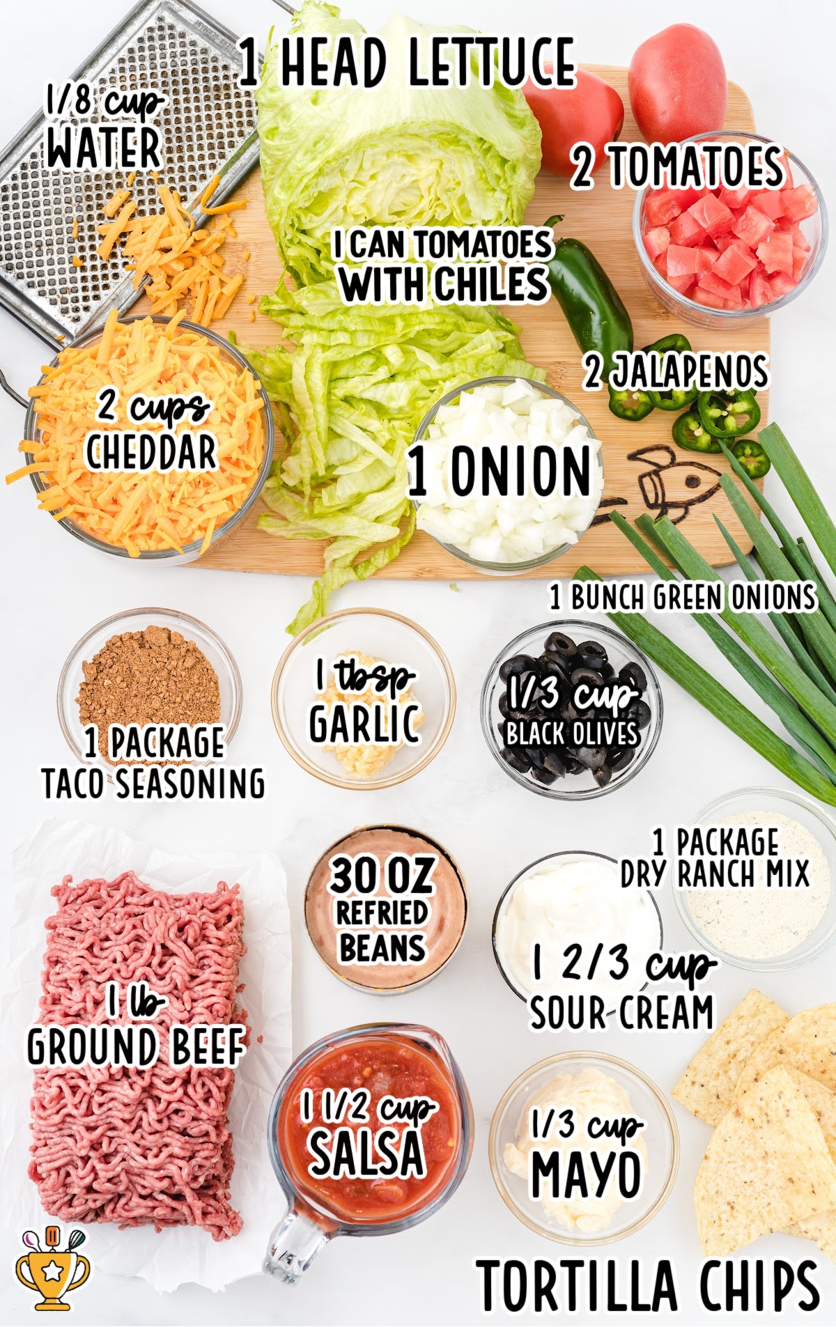 Layered Taco Salad raw ingredients that are labeled