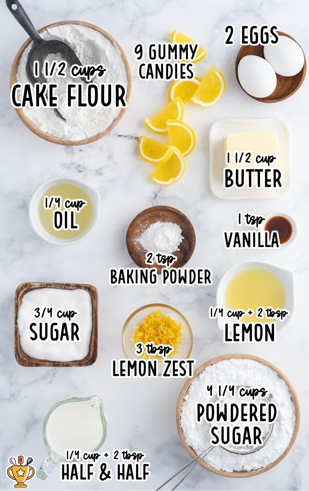 Lemon Cupcakes raw ingredients that are labeled
