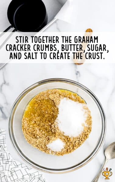 graham cracker crumbs, melted butter, sugar, and salt stirred in a bowl