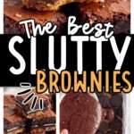 a close up shot of Slutty Brownies stacked on top of each other