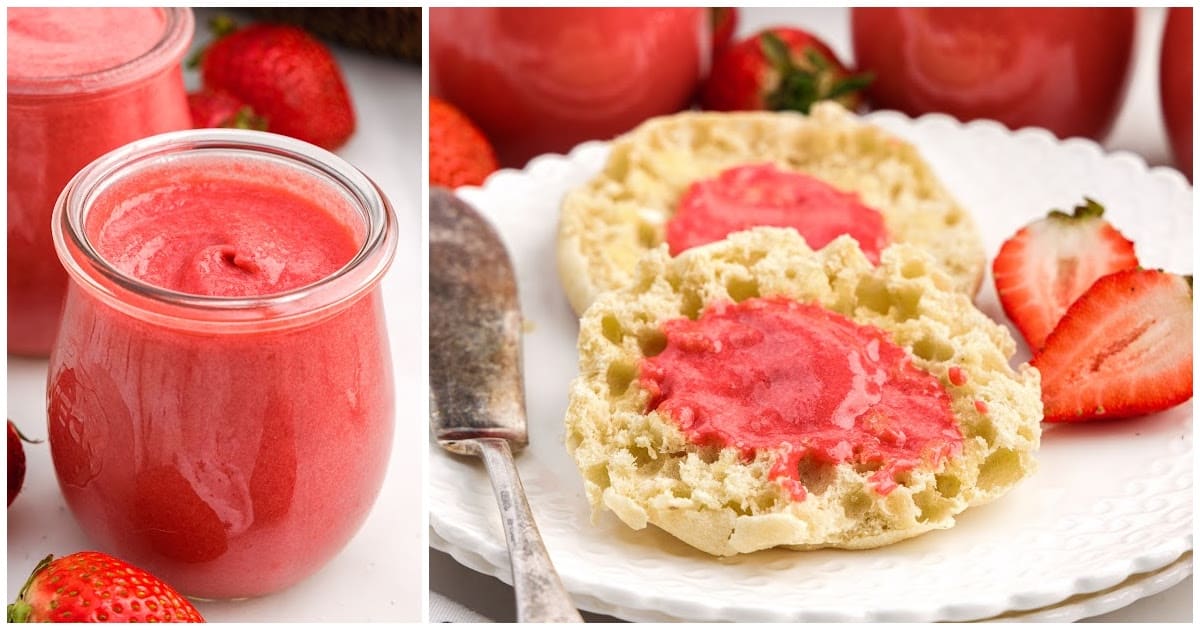 strawberry curd on an english muffin for breakfast