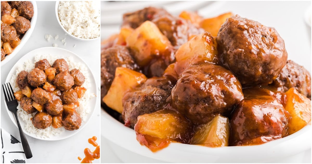 a bowl of Sweet and Sour Meatballs