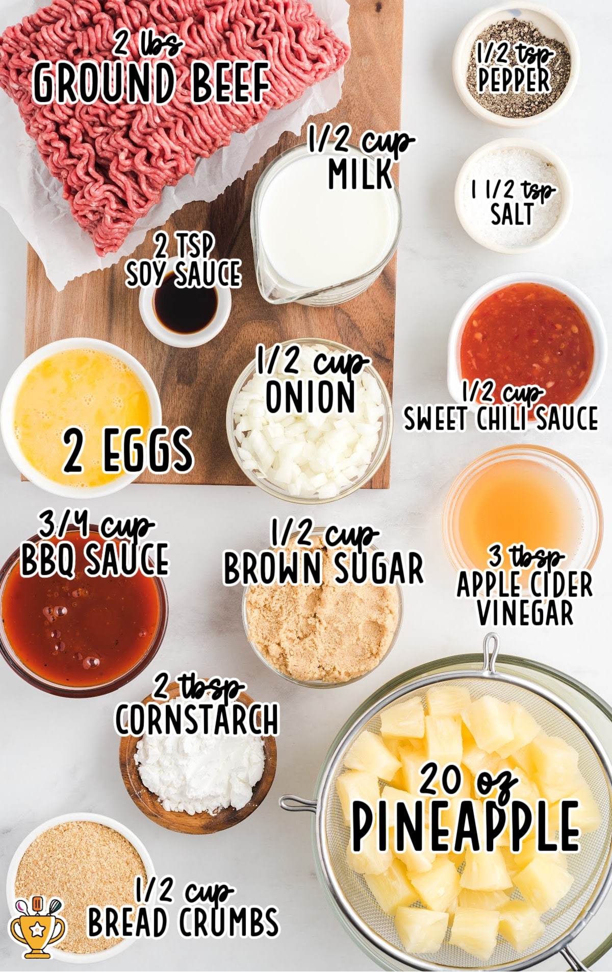 Sweet and Sour Meatballs raw ingredients that are labeled