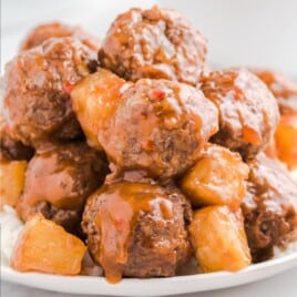 a plate of Sweet and Sour Meatballs