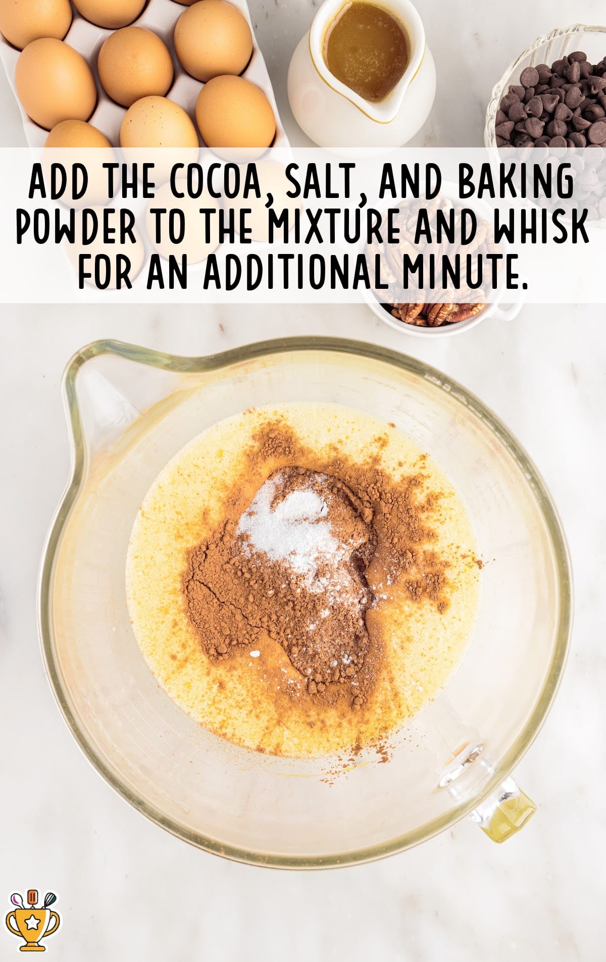 cocoa, salt, and baking powder added to the mixture