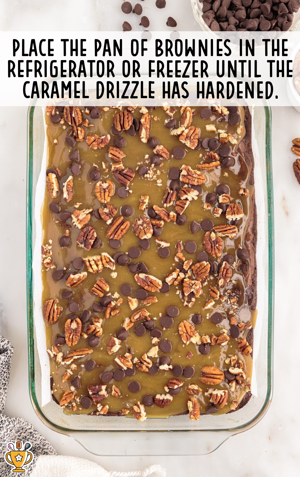 place pan in the freezer or refrigerator until caramel hardens