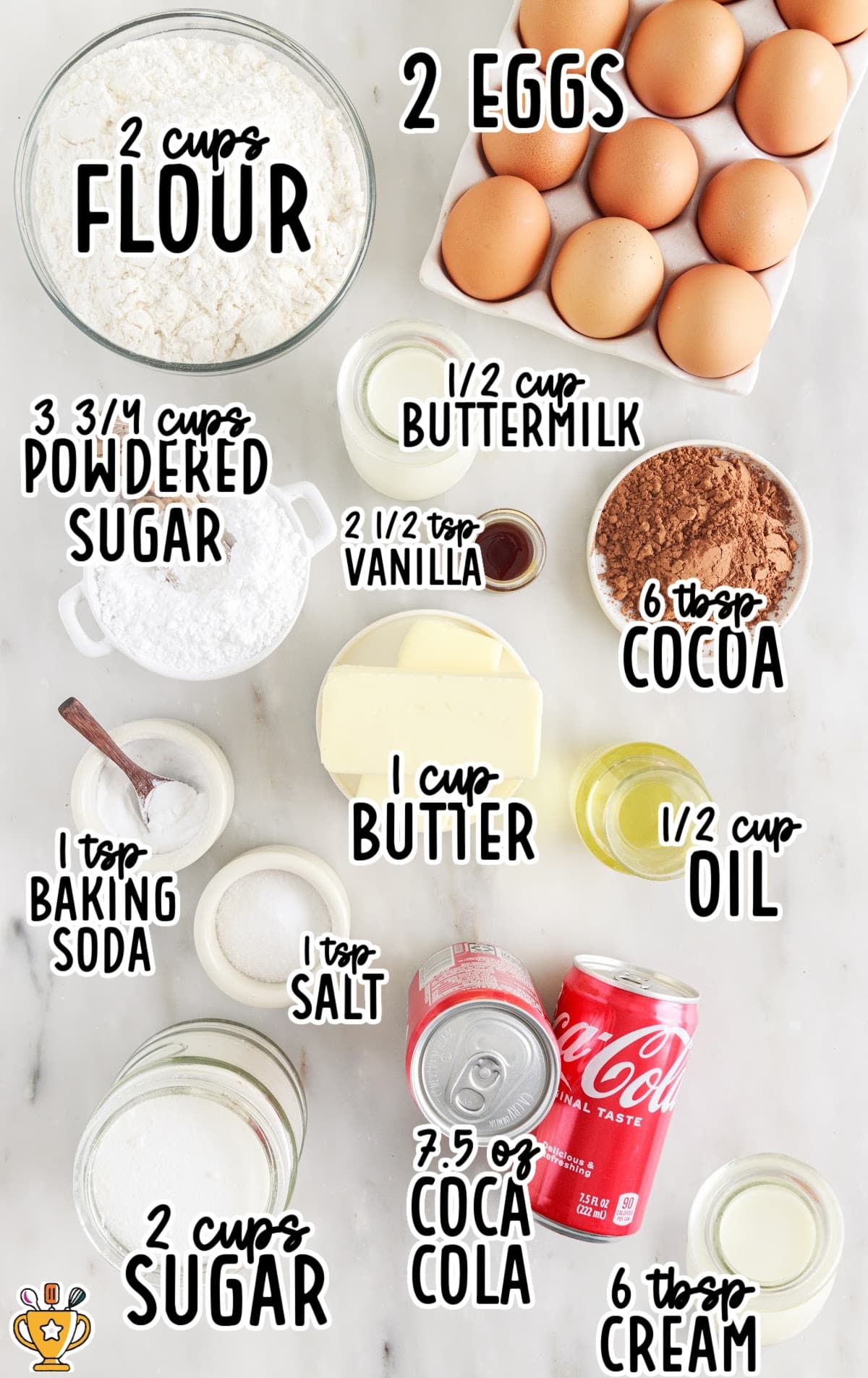 Coca Cola Cake raw ingredients that are labeled