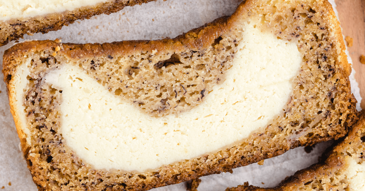 slice of cream cheese banana bread