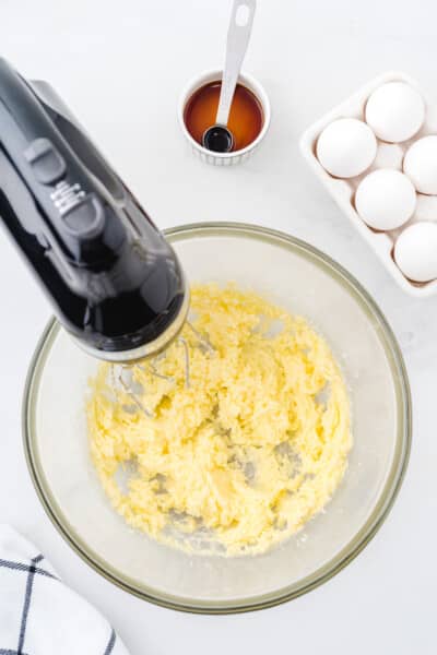 butter and sugar creamed together in a bowl