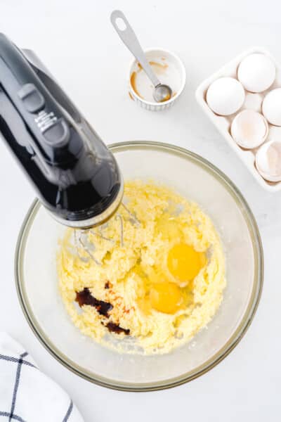eggs and vanilla creamed together with the butter and sugar in a bowl