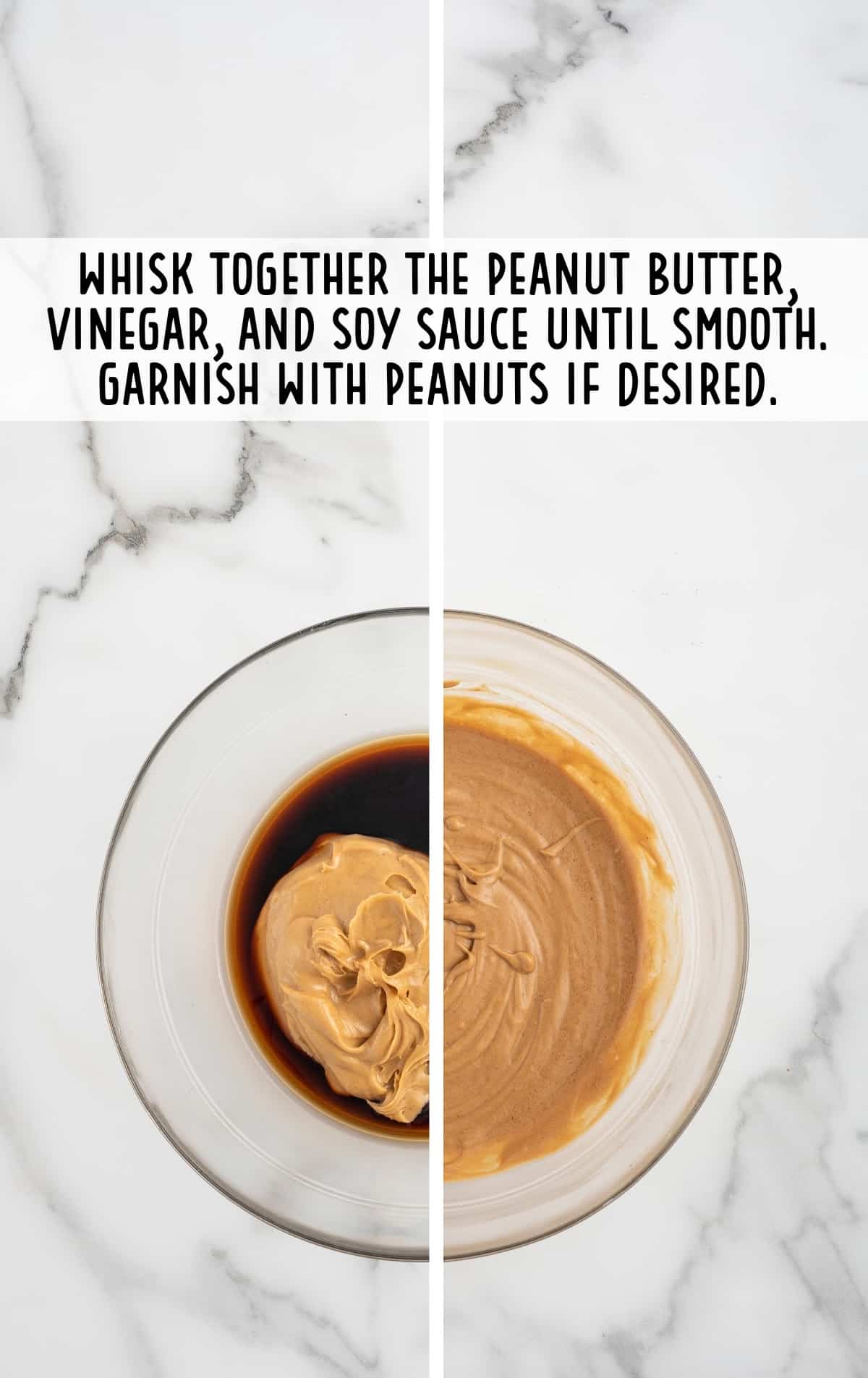 peanut butter, vinegar, and spy sauce, and peanuts (if desired) whisked together in a bowl