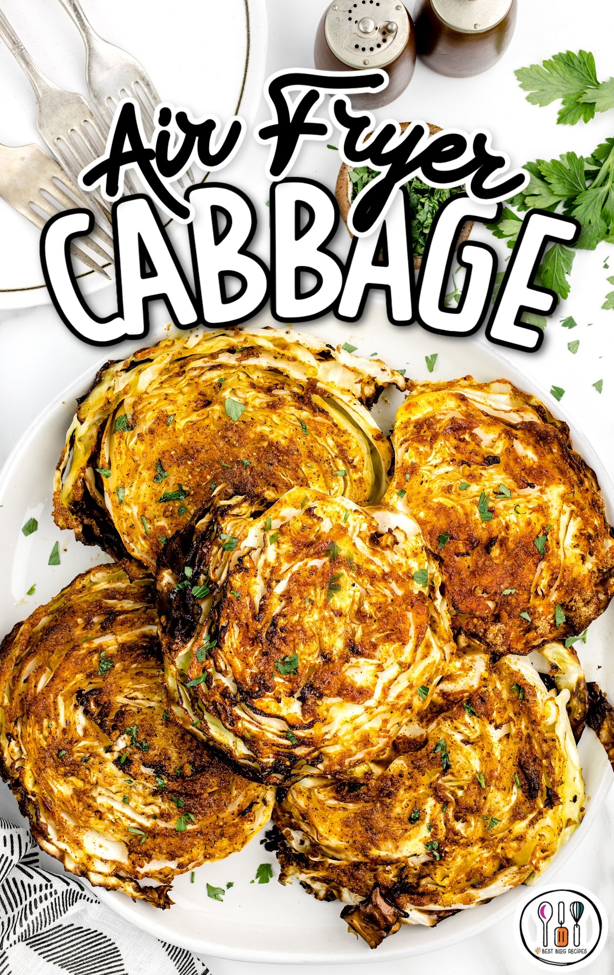 a plate of fried Cabbage garnished with parsley