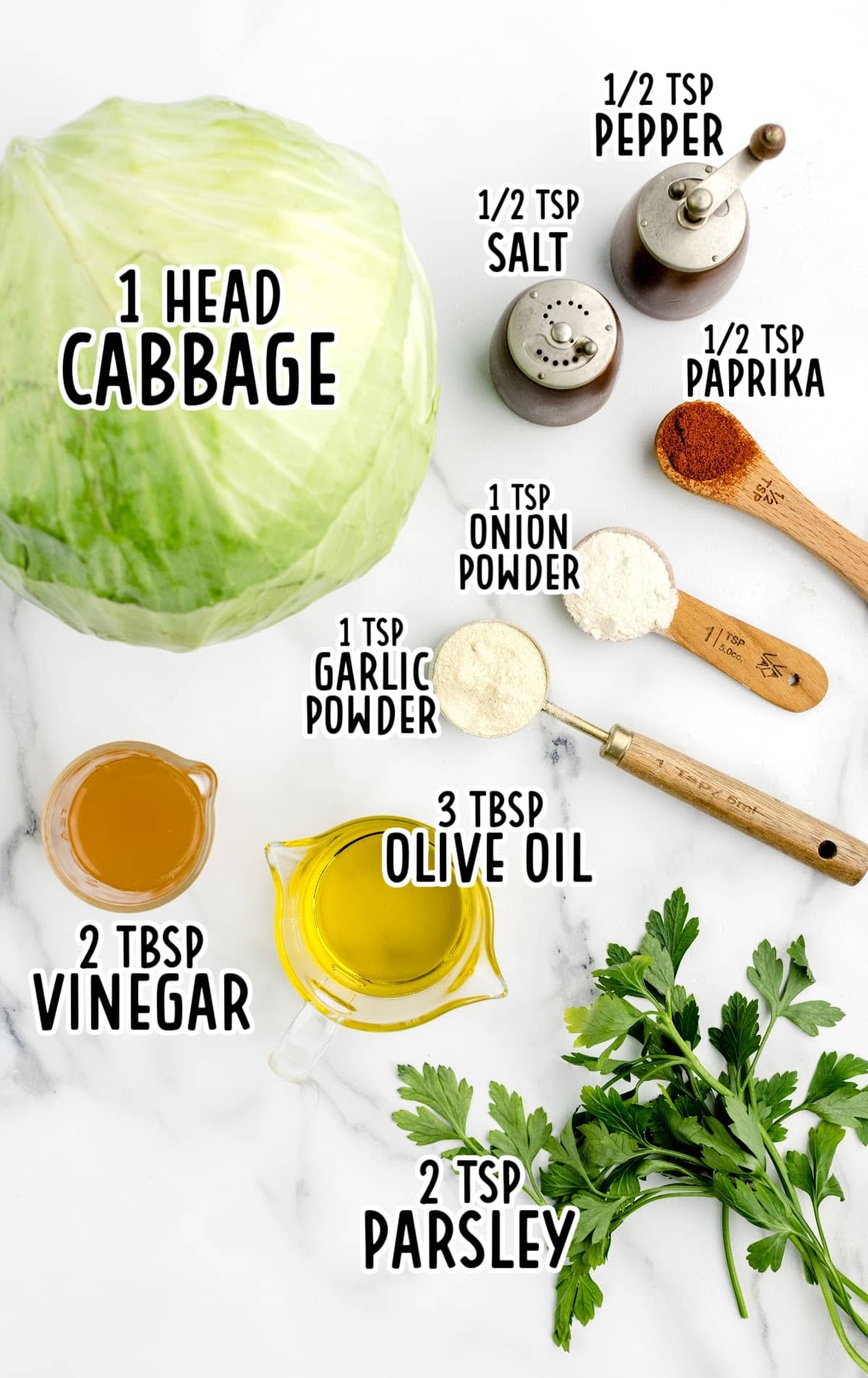 Air Fryer Cabbage raw ingredients that are labeled