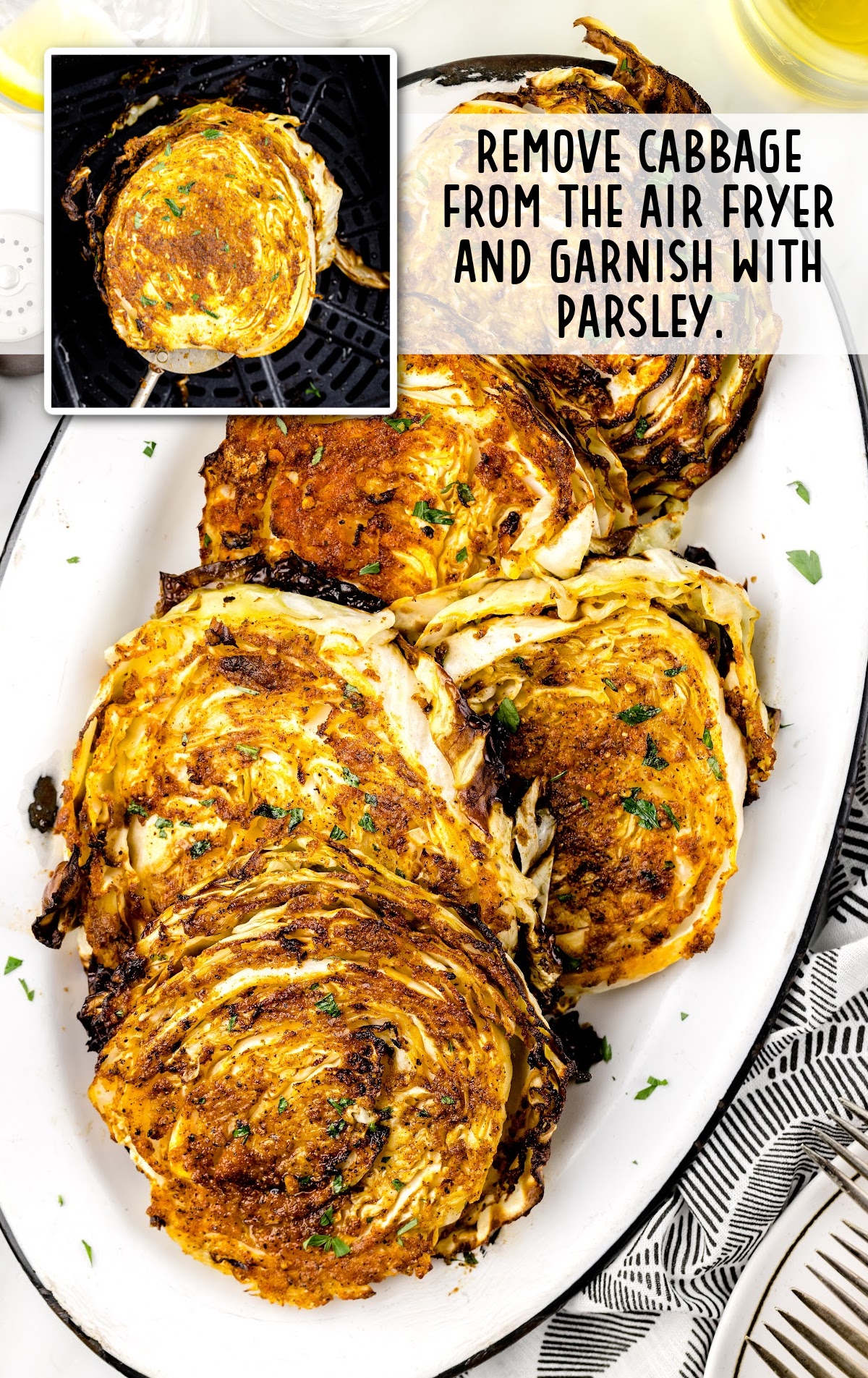 fried cabbage garnished with parsley on a plate