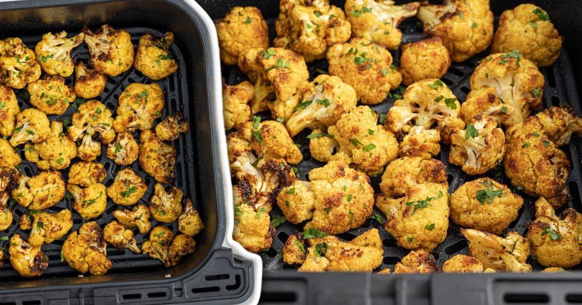 cauliflower being cooked in a air fryer