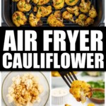 overhead shot of cauliflower garnished with parsley in a air fryer