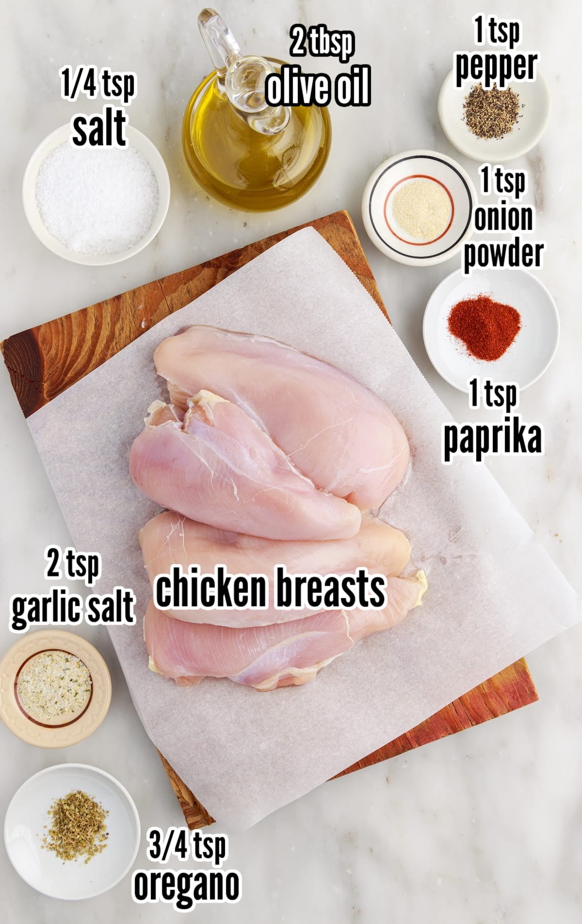 Air Fryer Chicken Breasts raw ingredients that are labeled