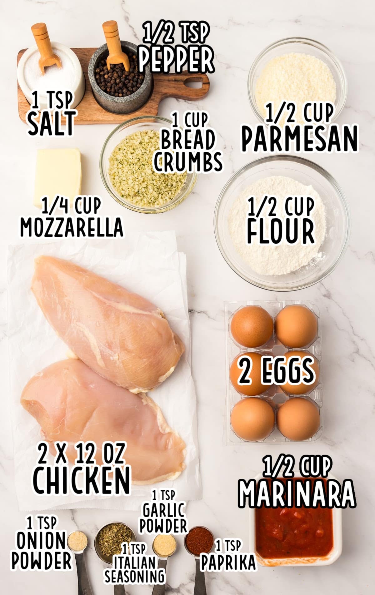 Air Fryer Chicken Parmesan raw ingredients that are labeled