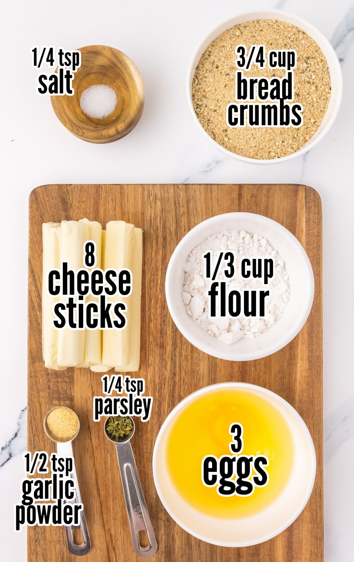 Air Fryer Mozzarella Sticks raw ingredients that are labeled