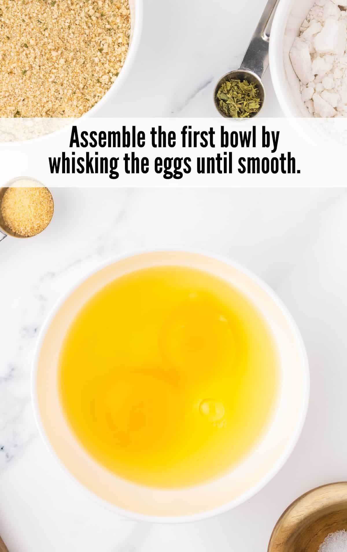 whisk eggs on the first bowl