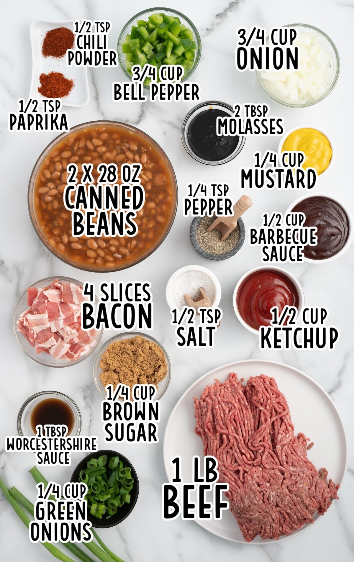 Baked Beans with Ground Beef raw ingredients that are labeled