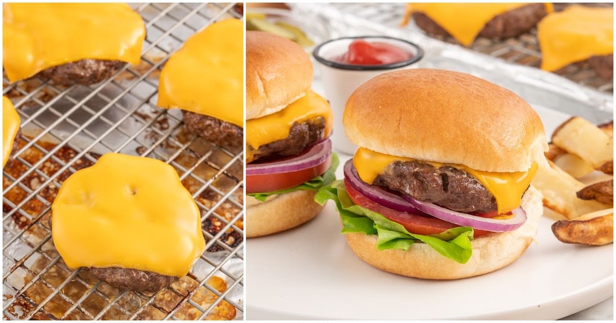 close up shot of Hamburgers on a baking rack