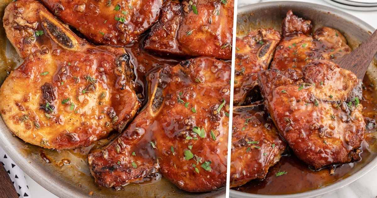 pan full of balsamic pork chops