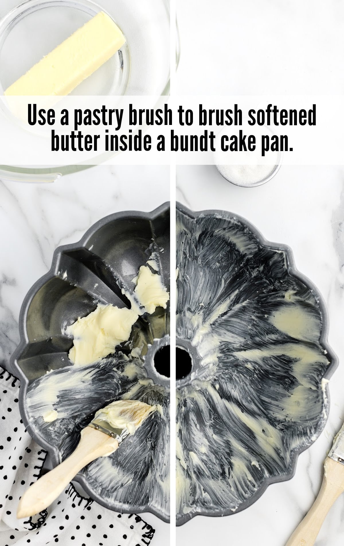 using pastry brush to softened inside a bundt cake