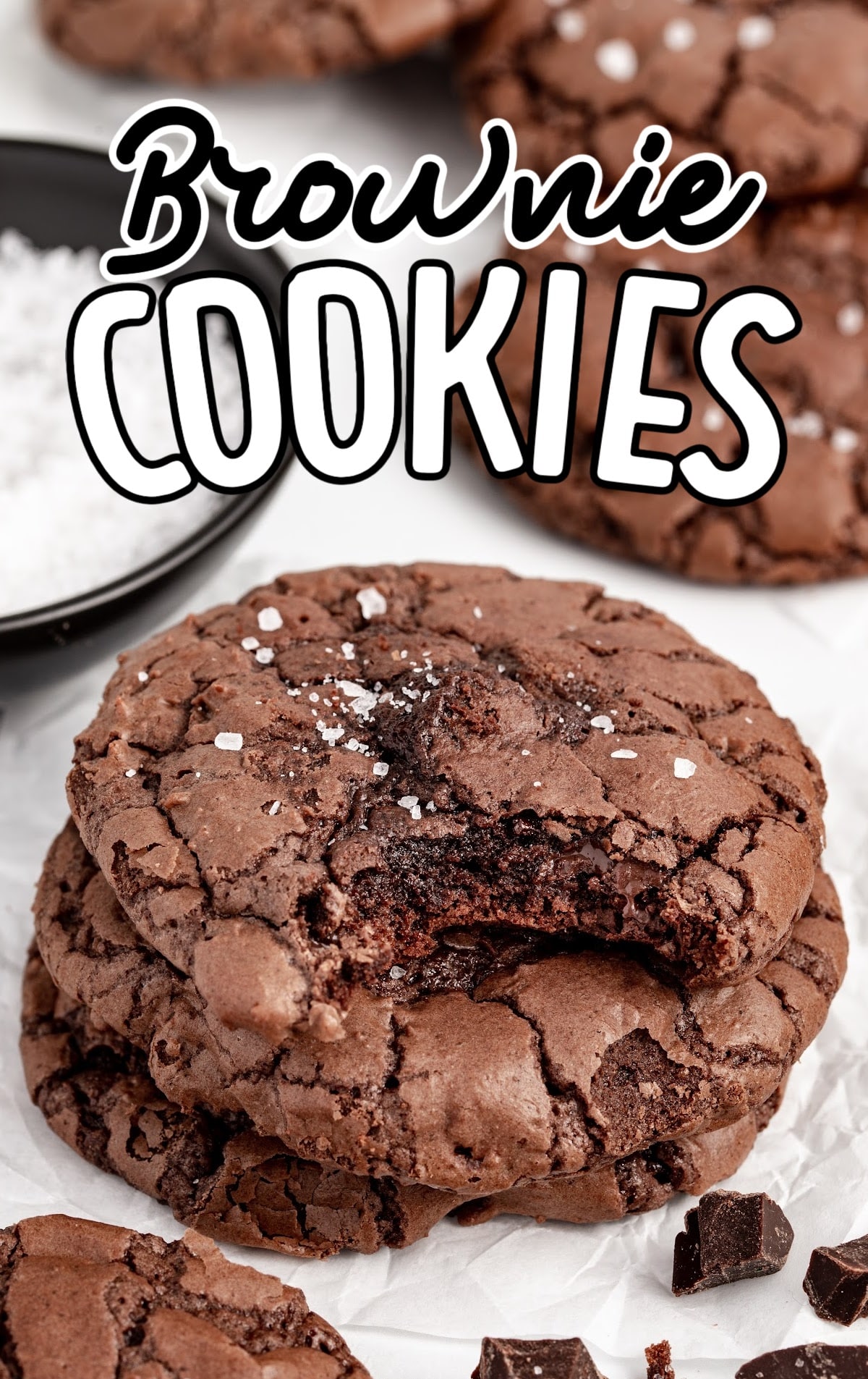 close upshot of Brownie Cookies with one having a bite taken out of it