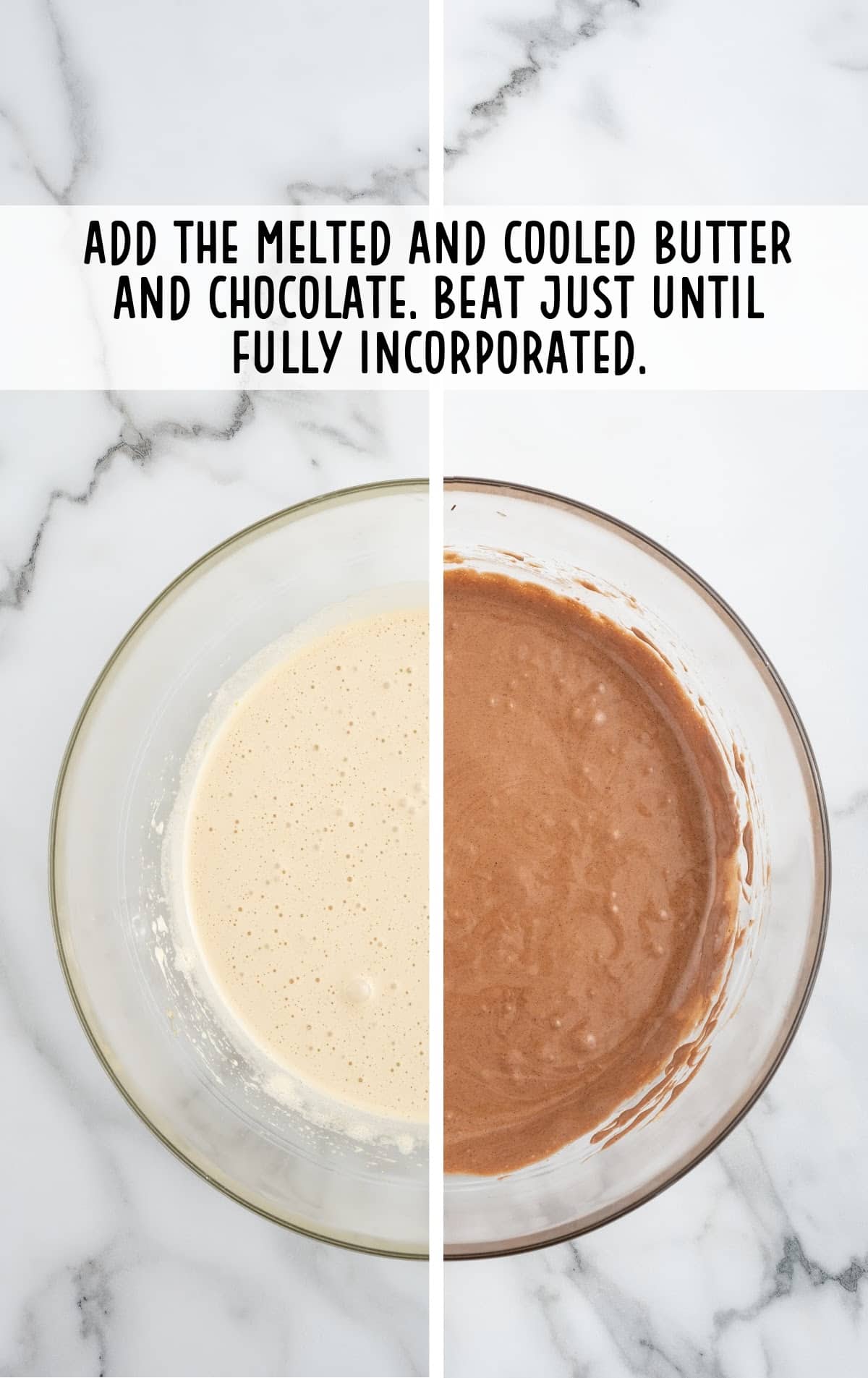 butter and chocolate added to the sugar mixture
