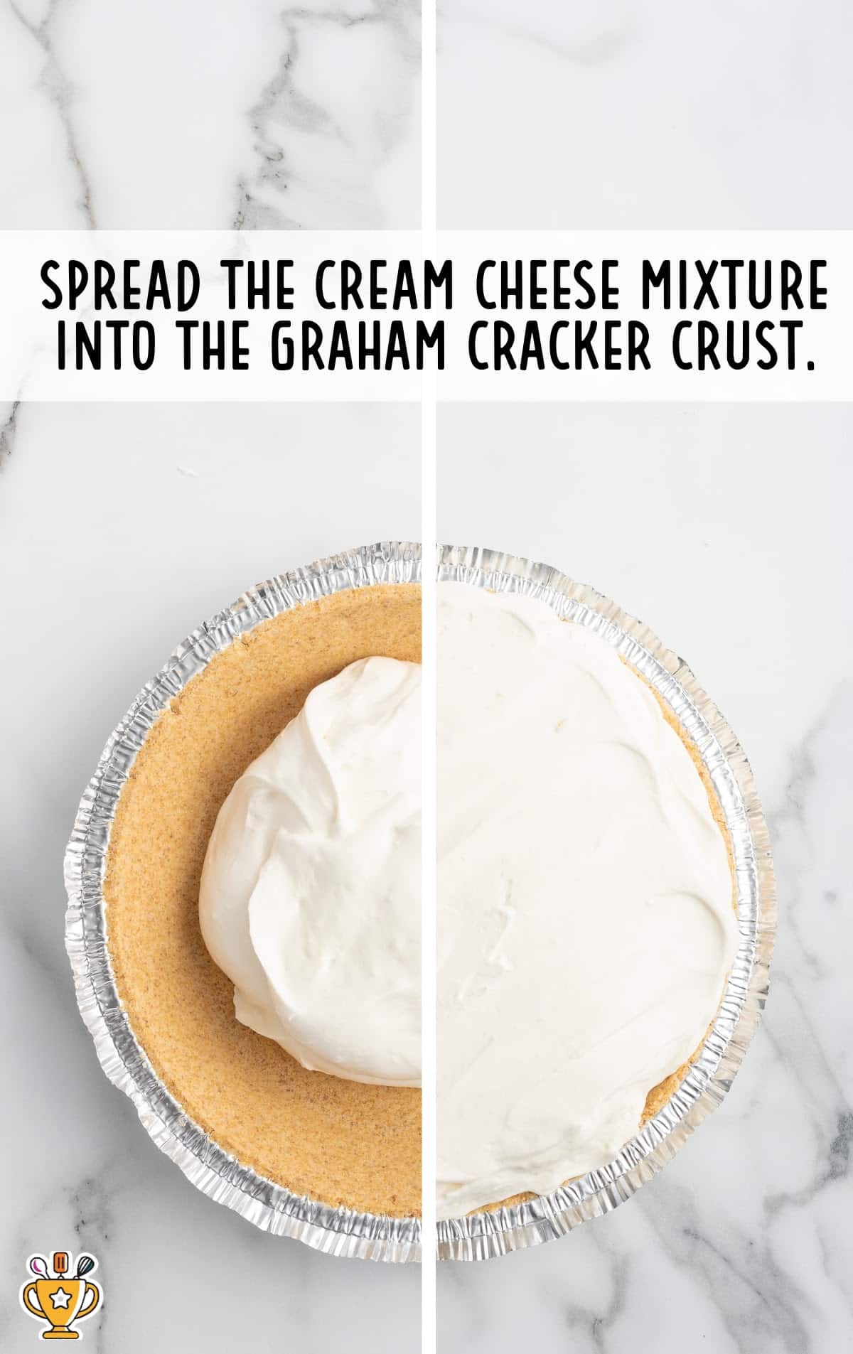 cream cheese pie filling mixture in a graham cracker crust