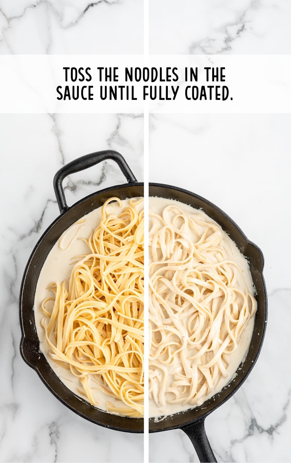 noodles tossed in the skillet
