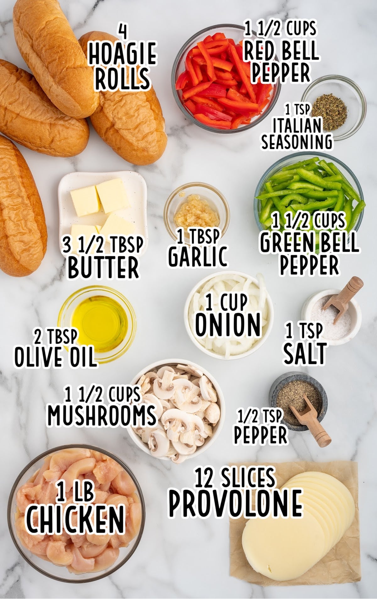 Chicken Cheesesteak raw ingredients that are labeled