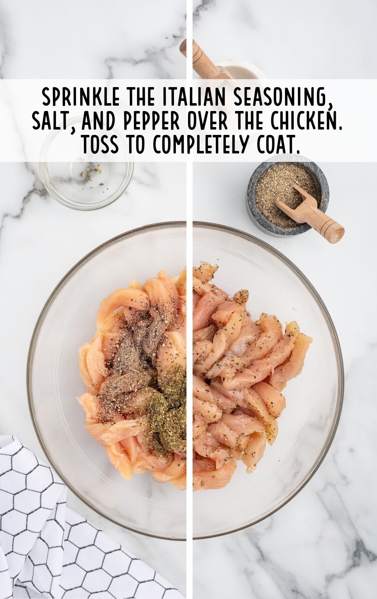 italian seasoning, salt, and pepper sprinkled over the chicken