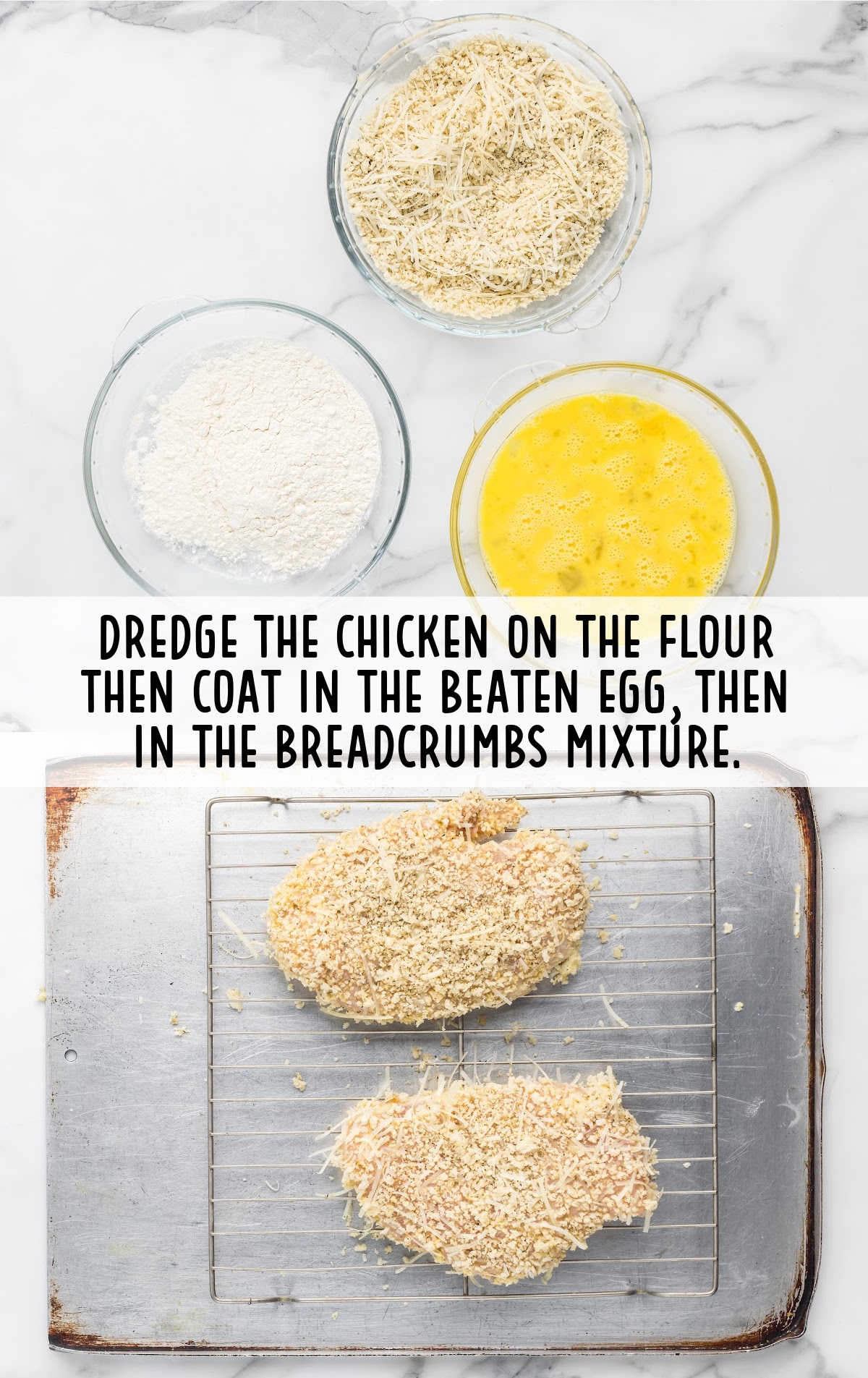 chicken dredge on the flour, eggs and breadcrumbs mixture