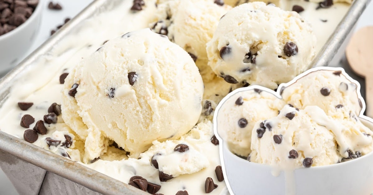 close up shot of scoops of Cookie Monster ice cream in a white bowl