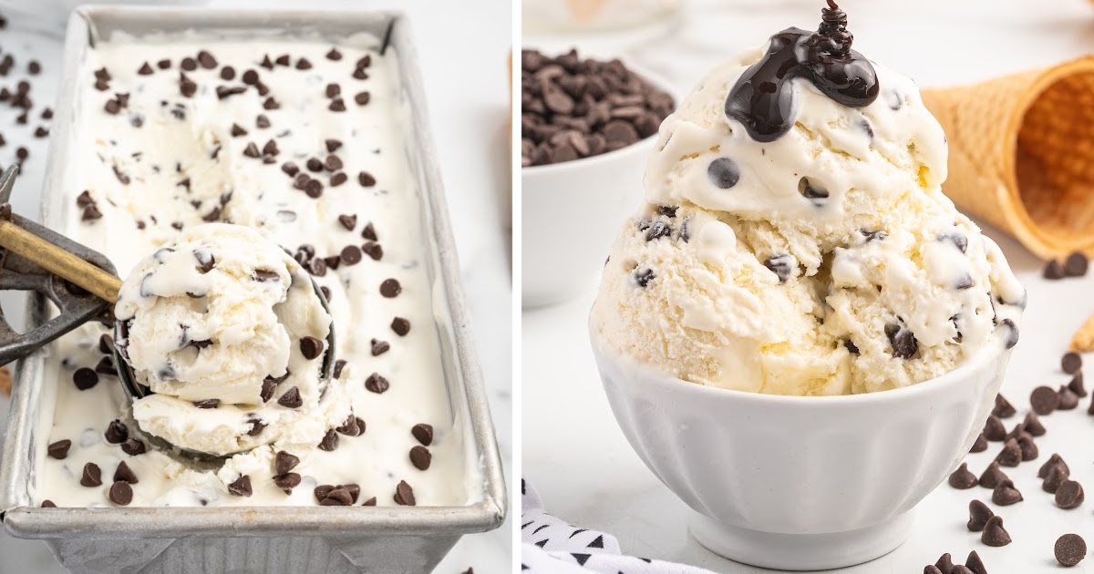 close up shot of scoops of Cookie Monster ice cream in a white bowl