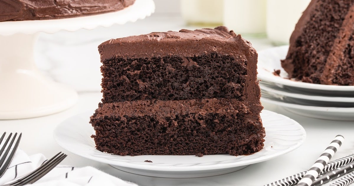 a slice of Chocolate Fudge Cake on a plate