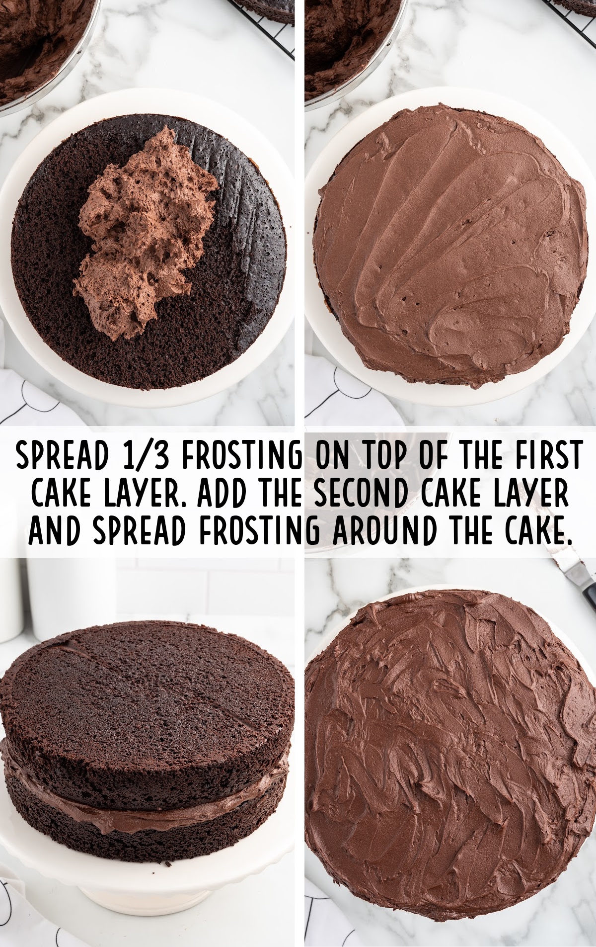 frosting spread over the cake