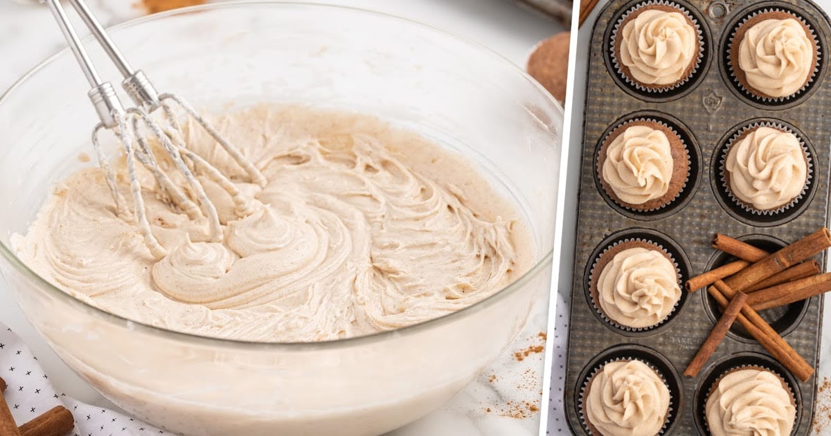 cupcakes topped with Cool Whip Frosting on a wooden tray