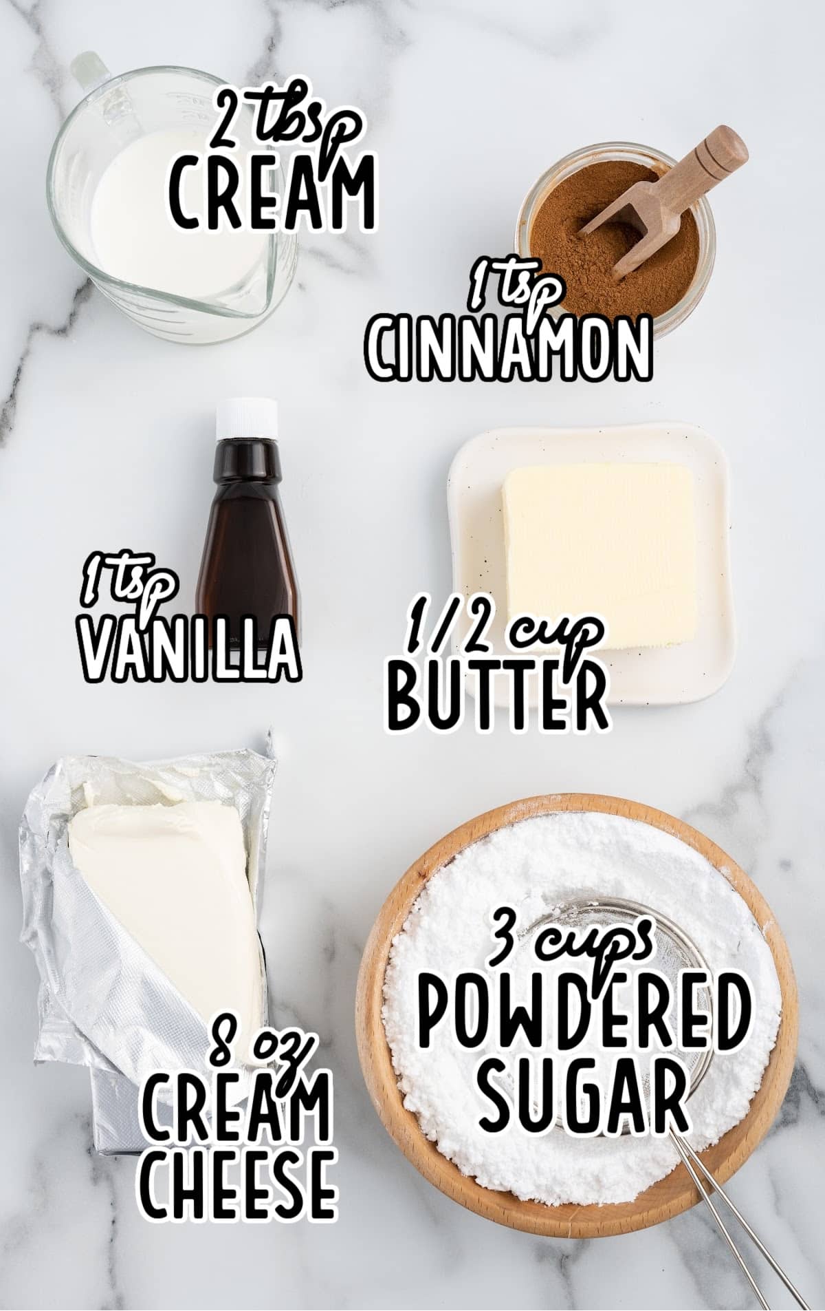 Cinnamon Cream Cheese Frosting raw ingredients that are labeled